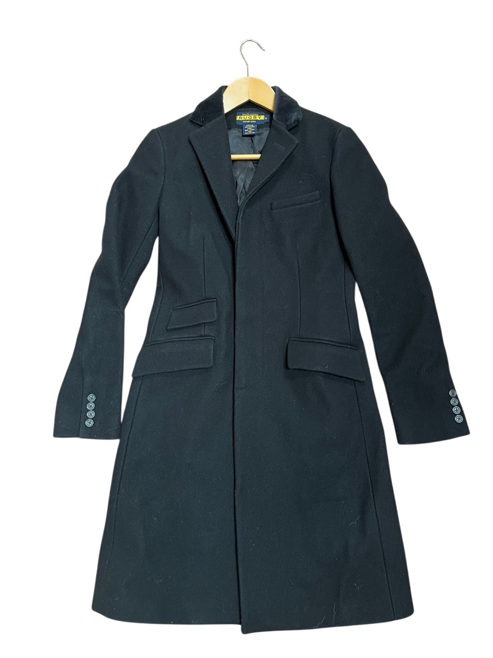 Rare Vintage Ralph Lauren Rugby Black Wool Tailored "Cambridge" Longline Coat 2